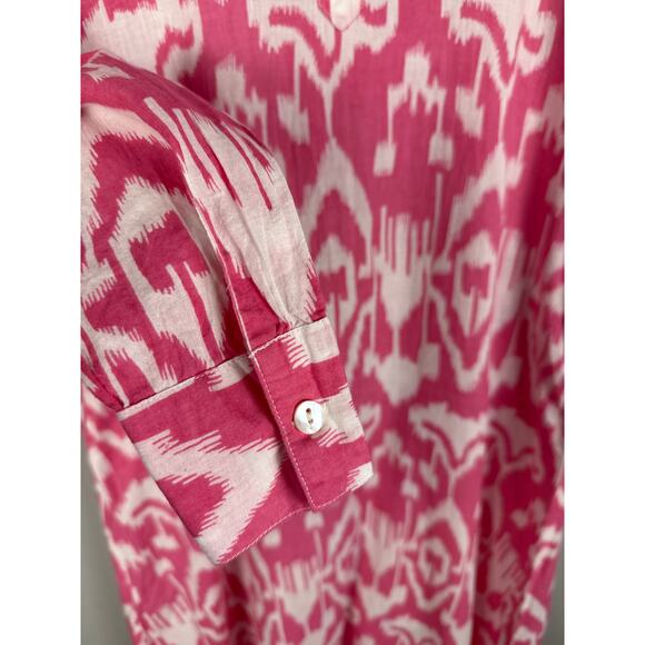 LIVRO Oversized Classic Kurta Caftan Ikat Pink & White Pockets Size XS‎ - Picture 7 of 10